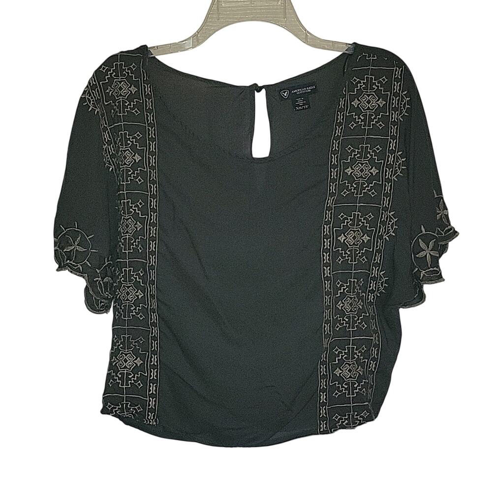 American Eagle crop blouse dark gray Womens XS